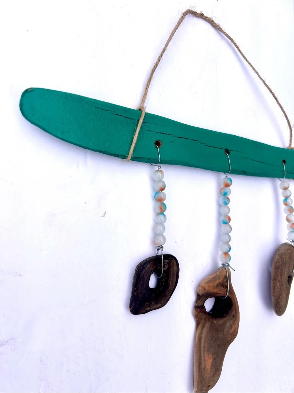 Handmade Teal Driftwood Bead Hanging Mobile